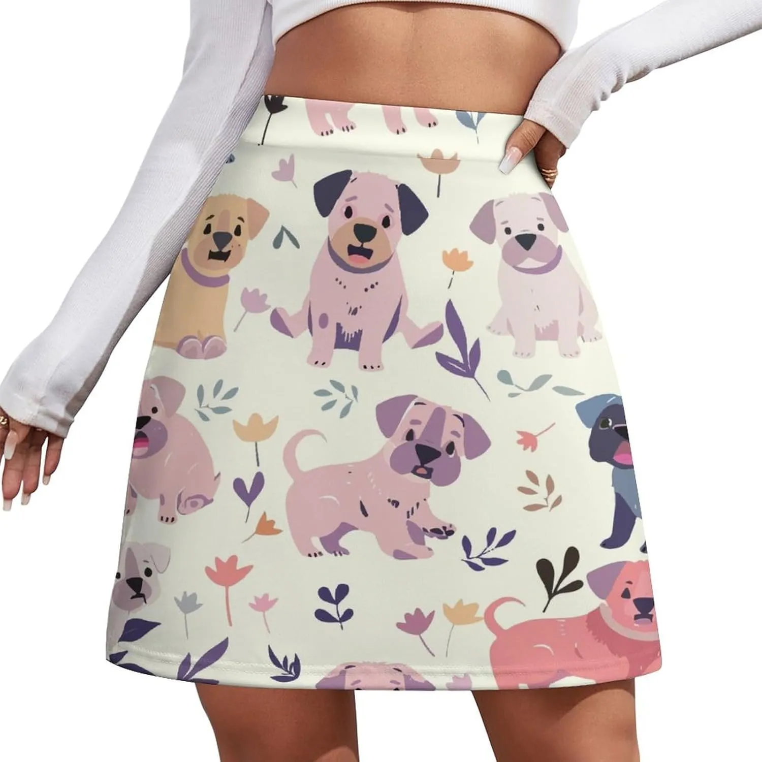 Vintage Dinosaur Heat Skulls Women's High Waist Stretchy Mini Skirt Elastic Summer Casual Above Knee Basic