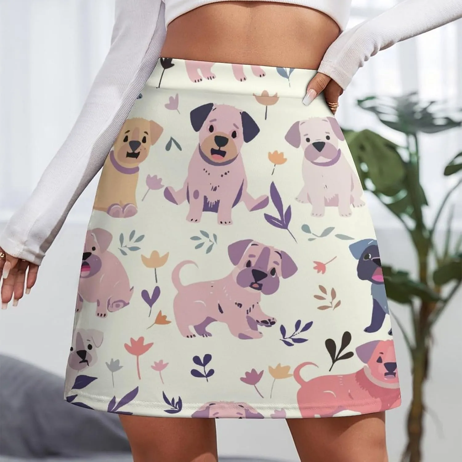 Vintage Dinosaur Heat Skulls Women's High Waist Stretchy Mini Skirt Elastic Summer Casual Above Knee Basic