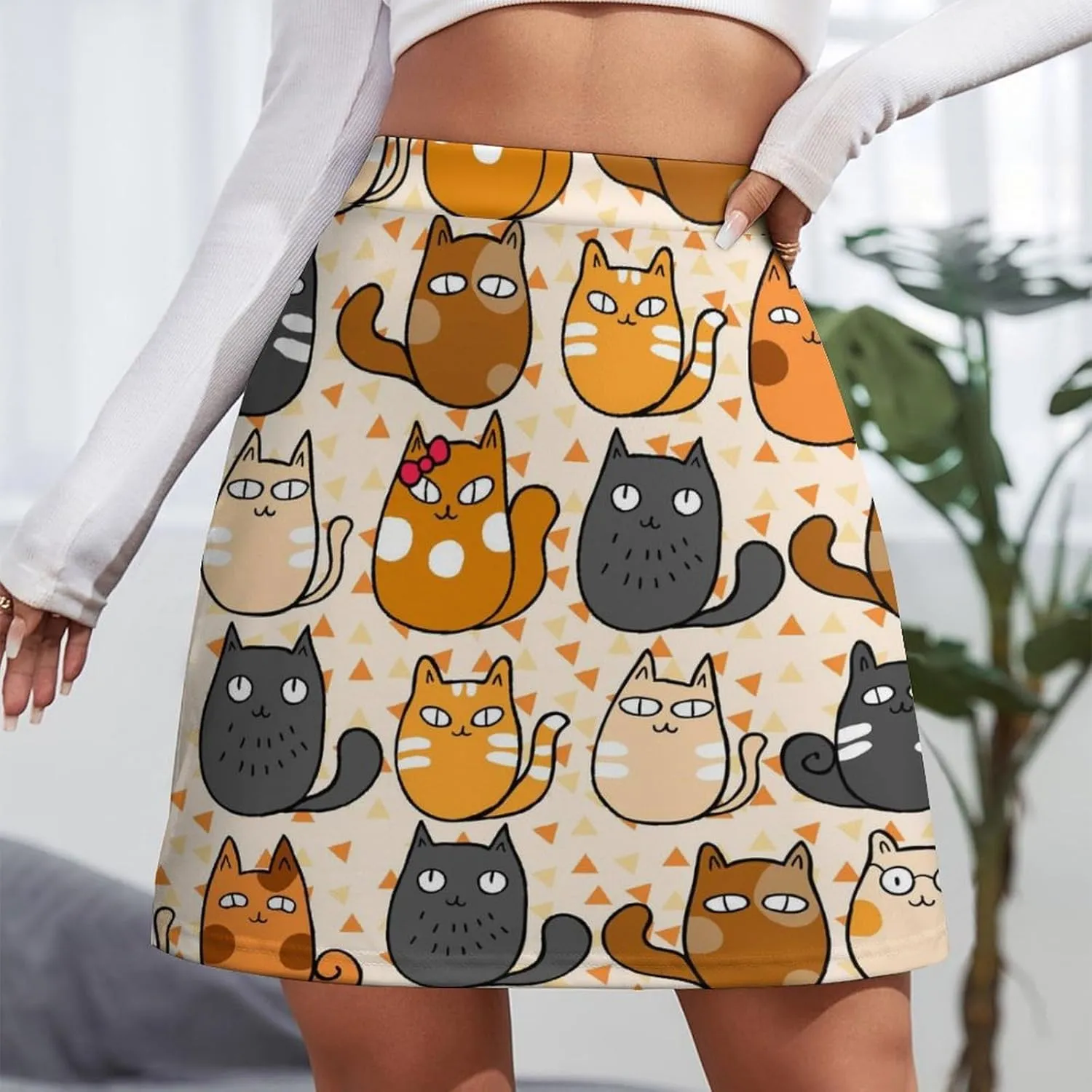 Vintage Dinosaur Heat Skulls Women's High Waist Stretchy Mini Skirt Elastic Summer Casual Above Knee Basic