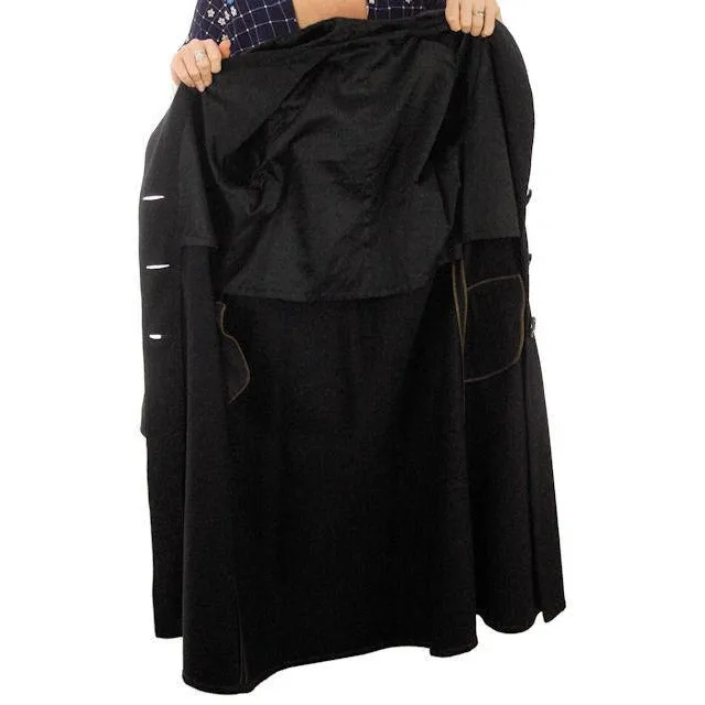 Vintage Womens Coat 1920s Black Wool w/ Pony Fur Collar Plus Size