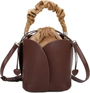 Vintage Women's Fashion Bucket Bag, Top Handle Handbag, PU Leather Drawstring Shoulder Crossbody Bag, Daily Commuter Bag
