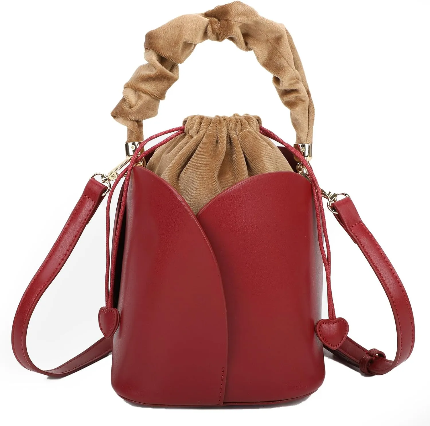 Vintage Women's Fashion Bucket Bag, Top Handle Handbag, PU Leather Drawstring Shoulder Crossbody Bag, Daily Commuter Bag