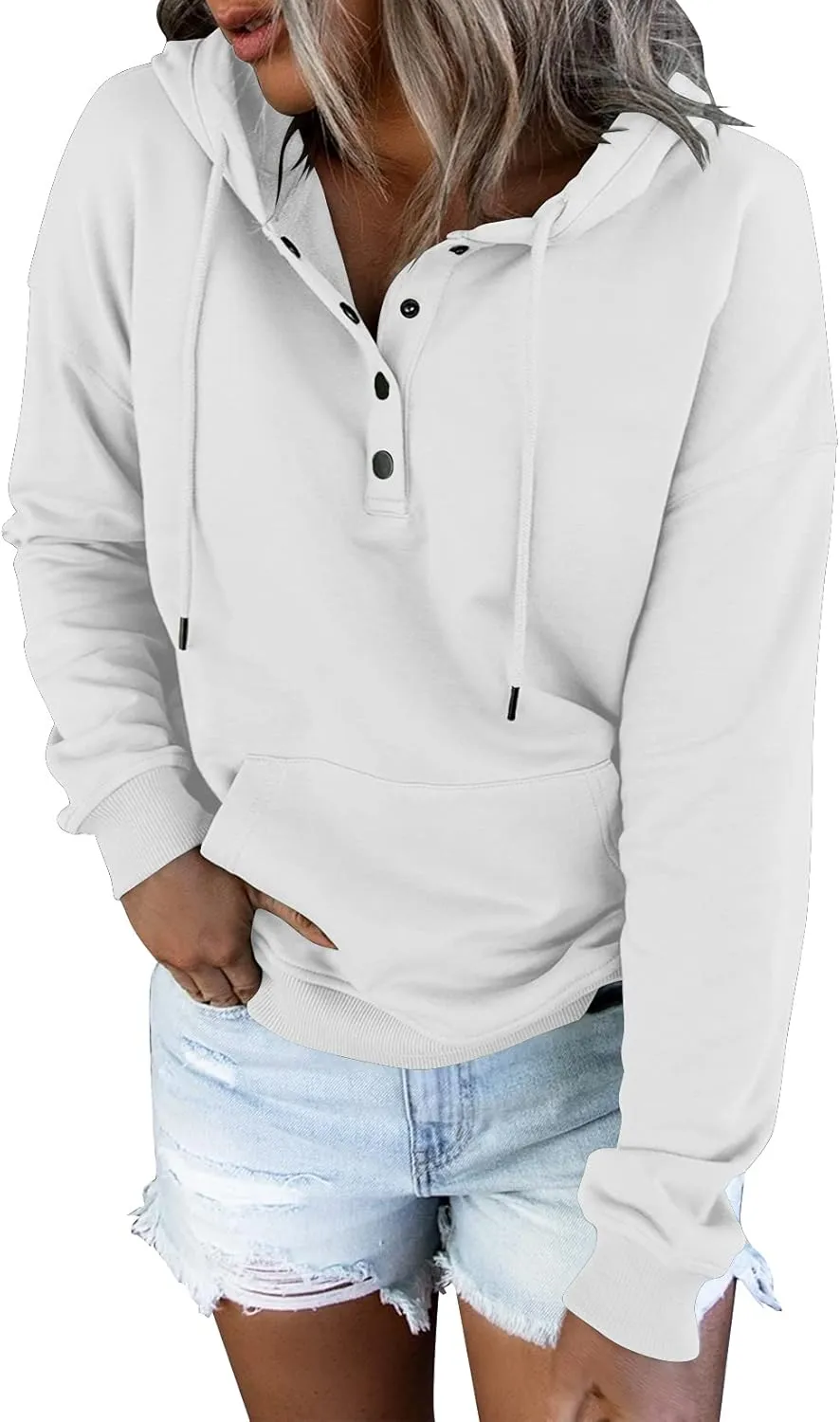 Vivitulip Women's Pullover Hoodies Tops Casual Button Down Long Sleeve Sweatshirts With Pocket