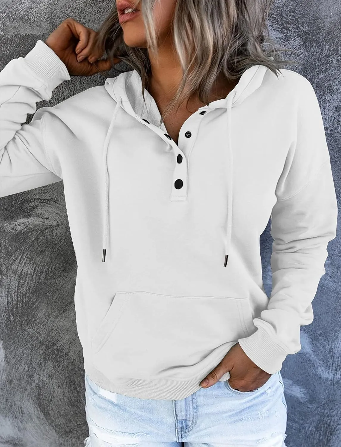 Vivitulip Women's Pullover Hoodies Tops Casual Button Down Long Sleeve Sweatshirts With Pocket