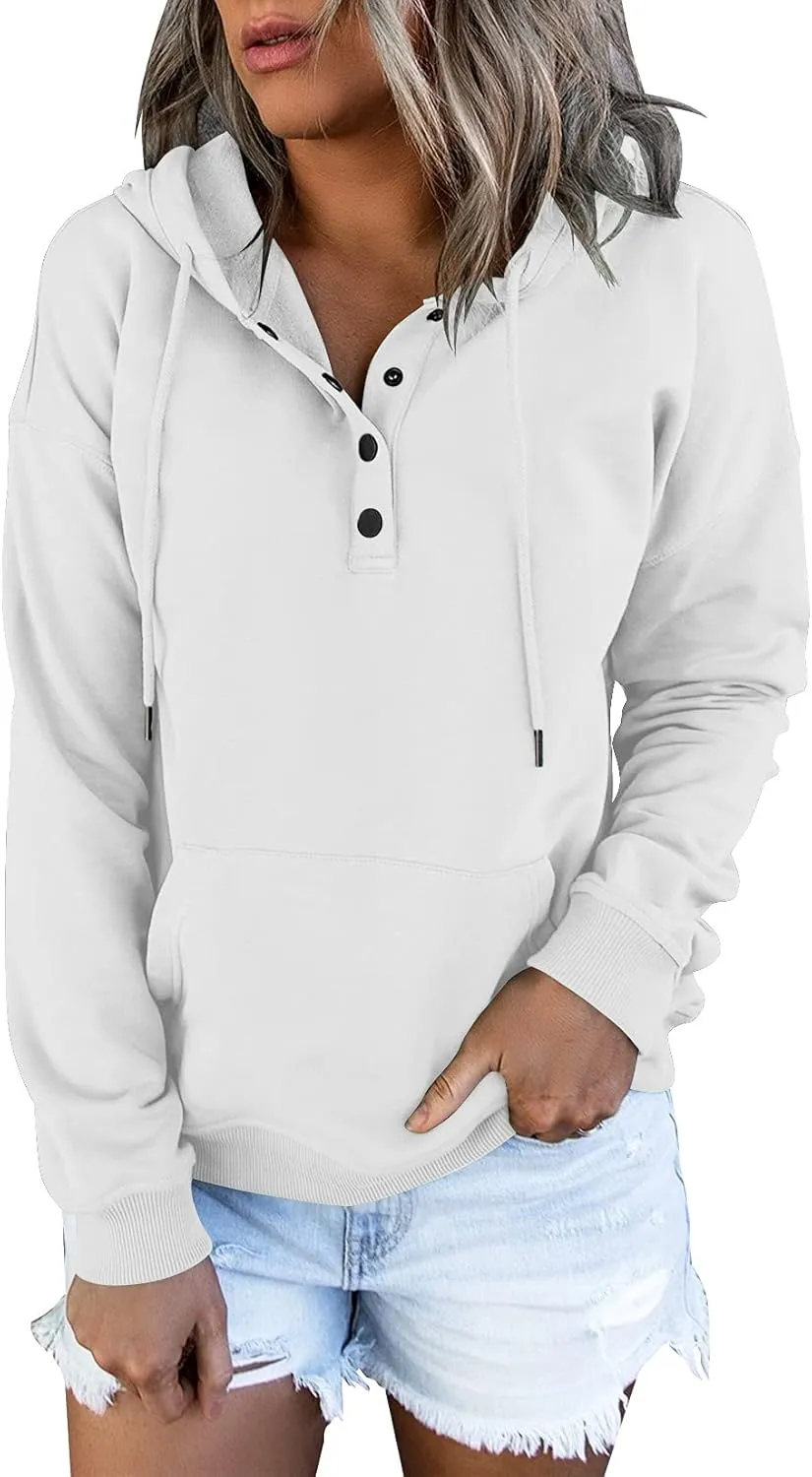 Vivitulip Women's Pullover Hoodies Tops Casual Button Down Long Sleeve Sweatshirts With Pocket