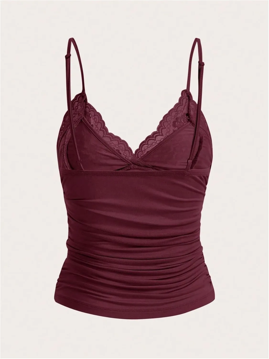 WDIRARA Women's Sexy Y2K V Neck Lace Patchwork Cami Top Sleeveless Spaghetti Strap Bow Camisole Tops