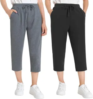 Weintee Women's Cotton Capris with Pockets 2 Pack