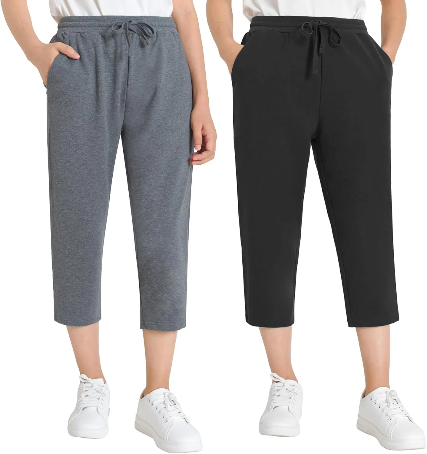 Weintee Women's Cotton Capris with Pockets 2 Pack