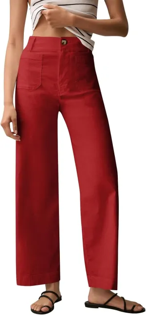 Wide Leg Jeans Women High Waisted Stretch Twill Cropped Pants with Pocket Casual Straight Leg Pants Comfy Chino Pants