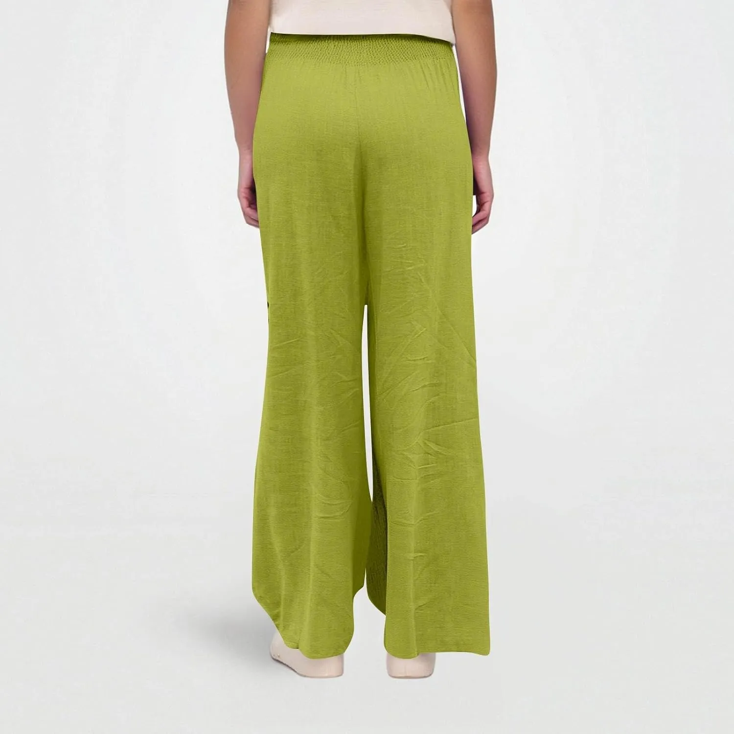 Wide Leg Linen Pants for Women Summer Smocked High Waisted Casual Palazzo Pants Lounge Trouser with Pockets (S-XXL)