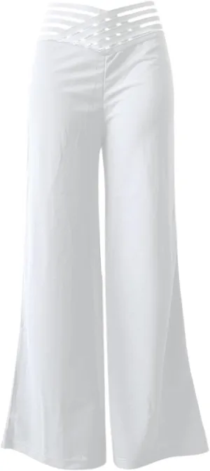 Wide Leg Pants for Women Hollow Belt High Waist Solid Color Loose Flowy Long Trousers Going Out Beach Vacation Pants