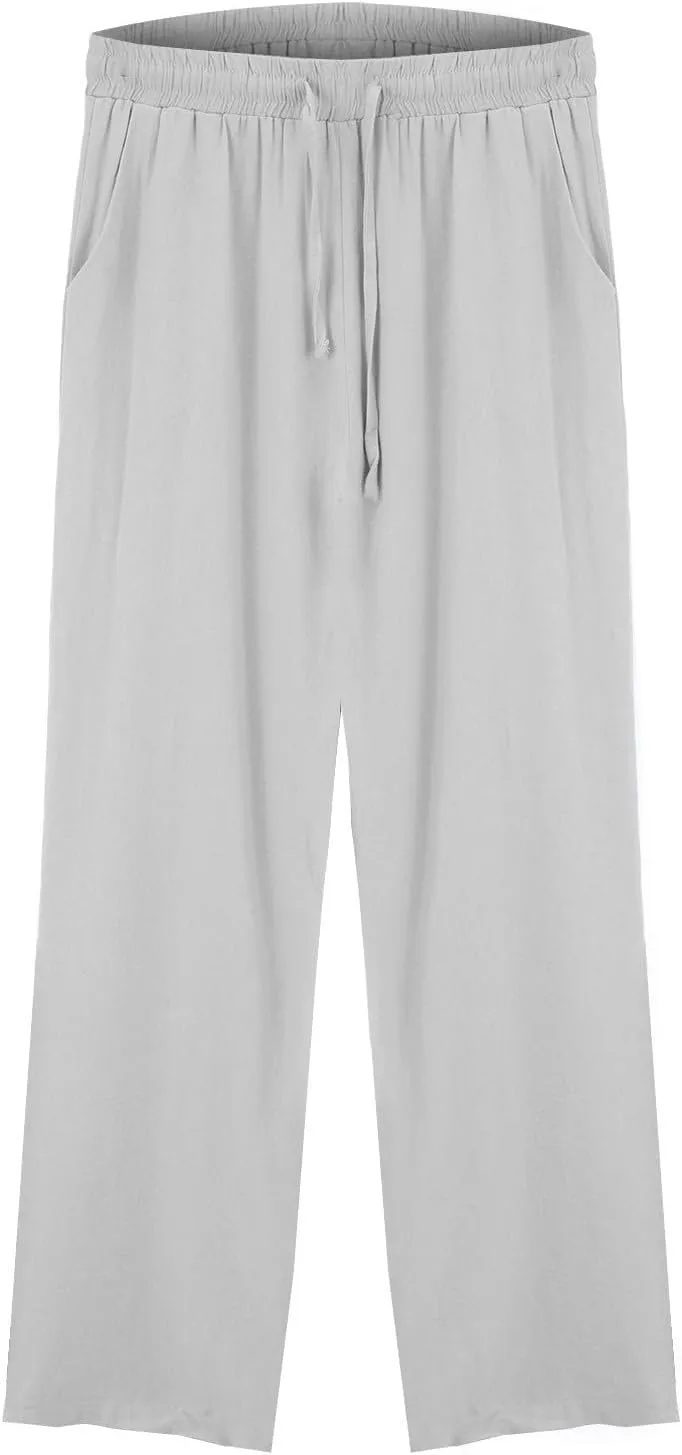 Wide Leg Pants Women Linen Casual Beach Summer Lounge Pants Travel Work Trousers with Pockets for Walking