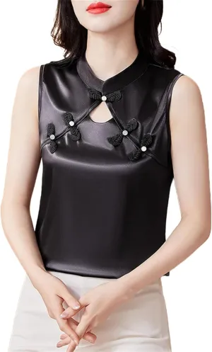 Women Camisole Vest Korean Fashion Silk Satin Tank Tops Sleeveless Hollow Out Shirt