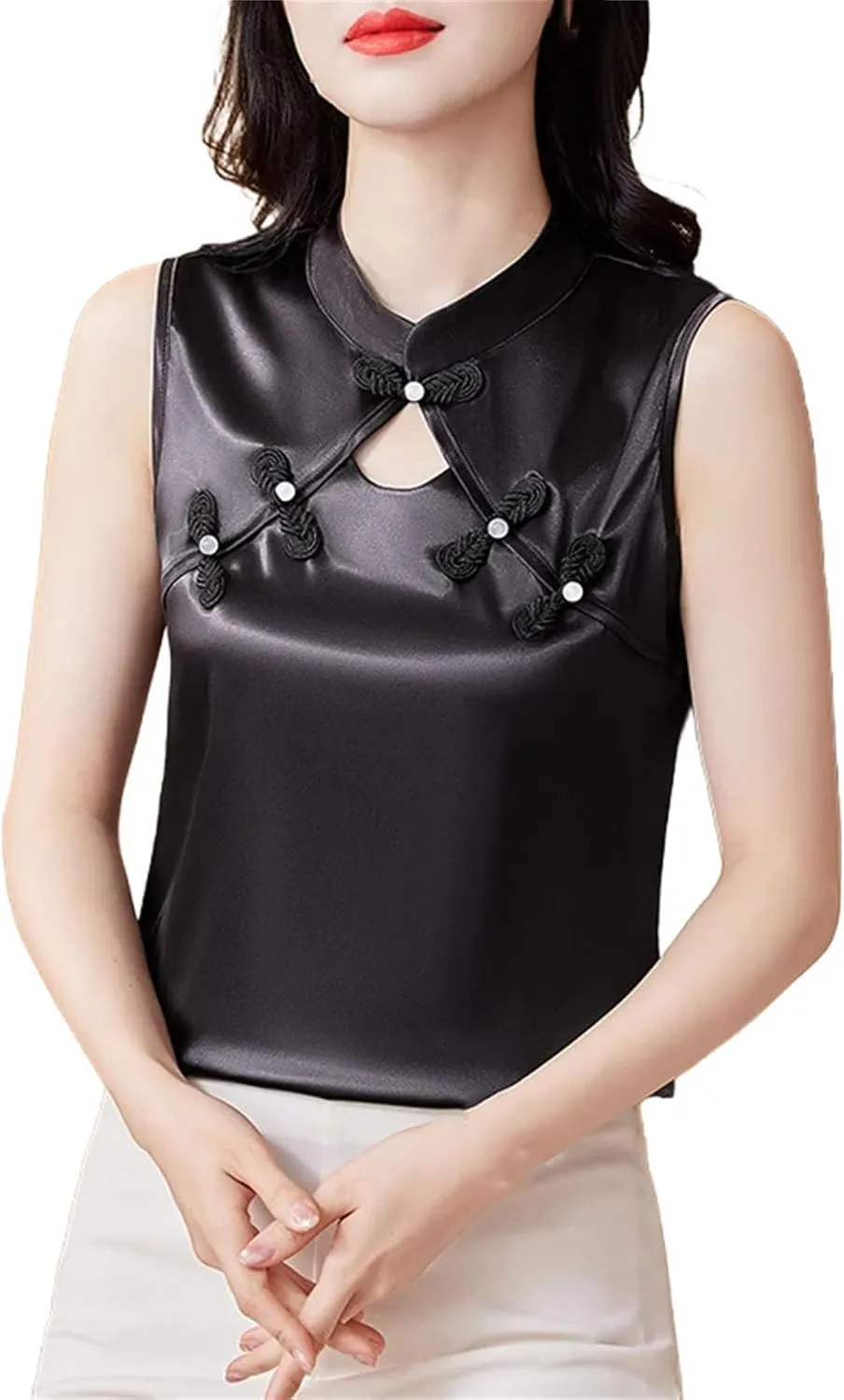 Women Camisole Vest Korean Fashion Silk Satin Tank Tops Sleeveless Hollow Out Shirt