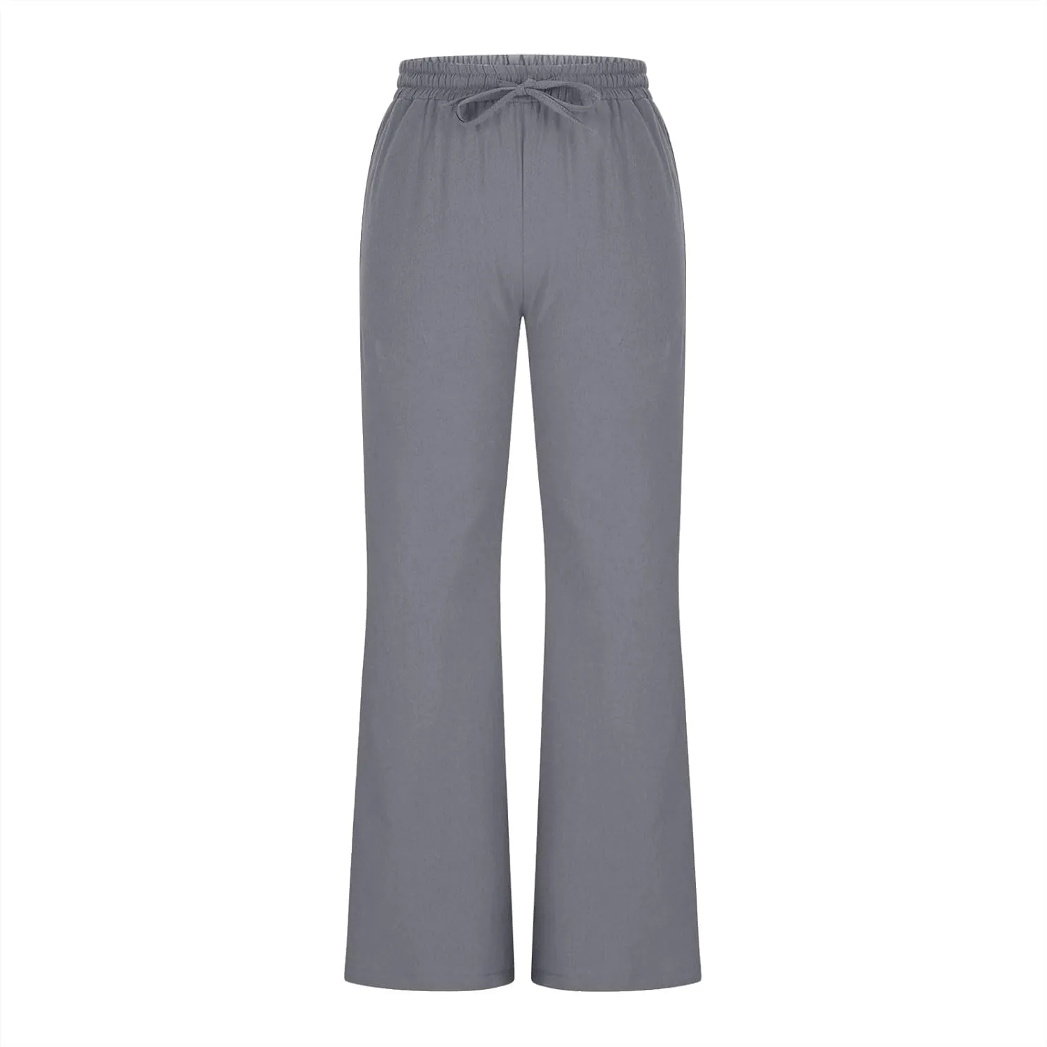 Women Cotton Linen Flare Pants Summer Drawstring Bootcut Trousers Boho Beach Lightweight Slacks Ladies Travel Clothes