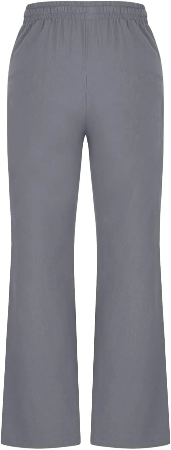 Women Cotton Linen Flare Pants Summer Drawstring Bootcut Trousers Boho Beach Lightweight Slacks Ladies Travel Clothes