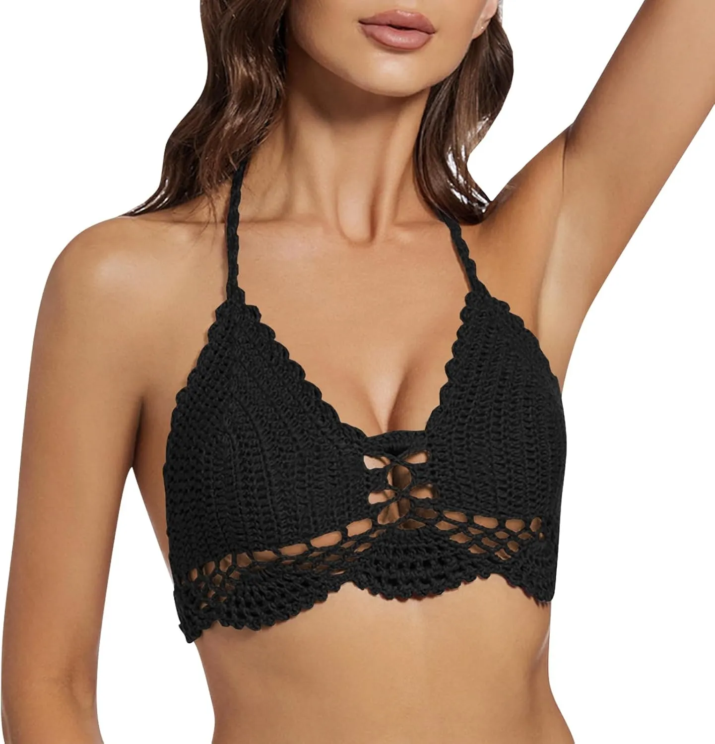 Women Crochet Bikini Halter Bralette Backless Camisole Knit Bra Tops Summer Beachwear