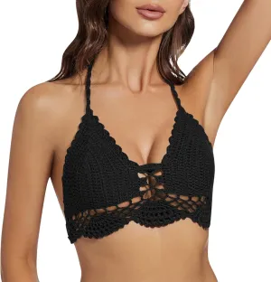 Women Crochet Bikini Halter Bralette Backless Camisole Knit Bra Tops Summer Beachwear