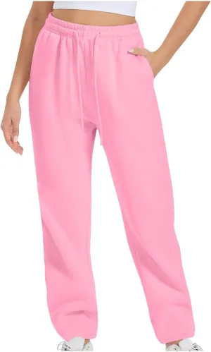 Women Drawstring Sweatpants Elastic Waist Sweatpant Plus Thick Trousers Solid Workout Pants Multi Pockets Fall Pant