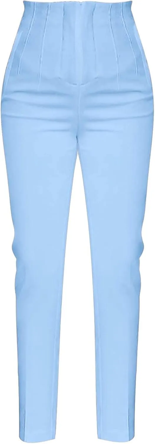 Women High Waist Cropped Work Pants Solid Zipper Trouser Pant Casual Baggy Elastic Waist Trouser Women Pants Casual Set