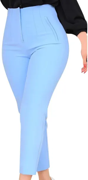Women High Waist Cropped Work Pants Solid Zipper Trouser Pant Casual Baggy Elastic Waist Trouser Women Pants Casual Set