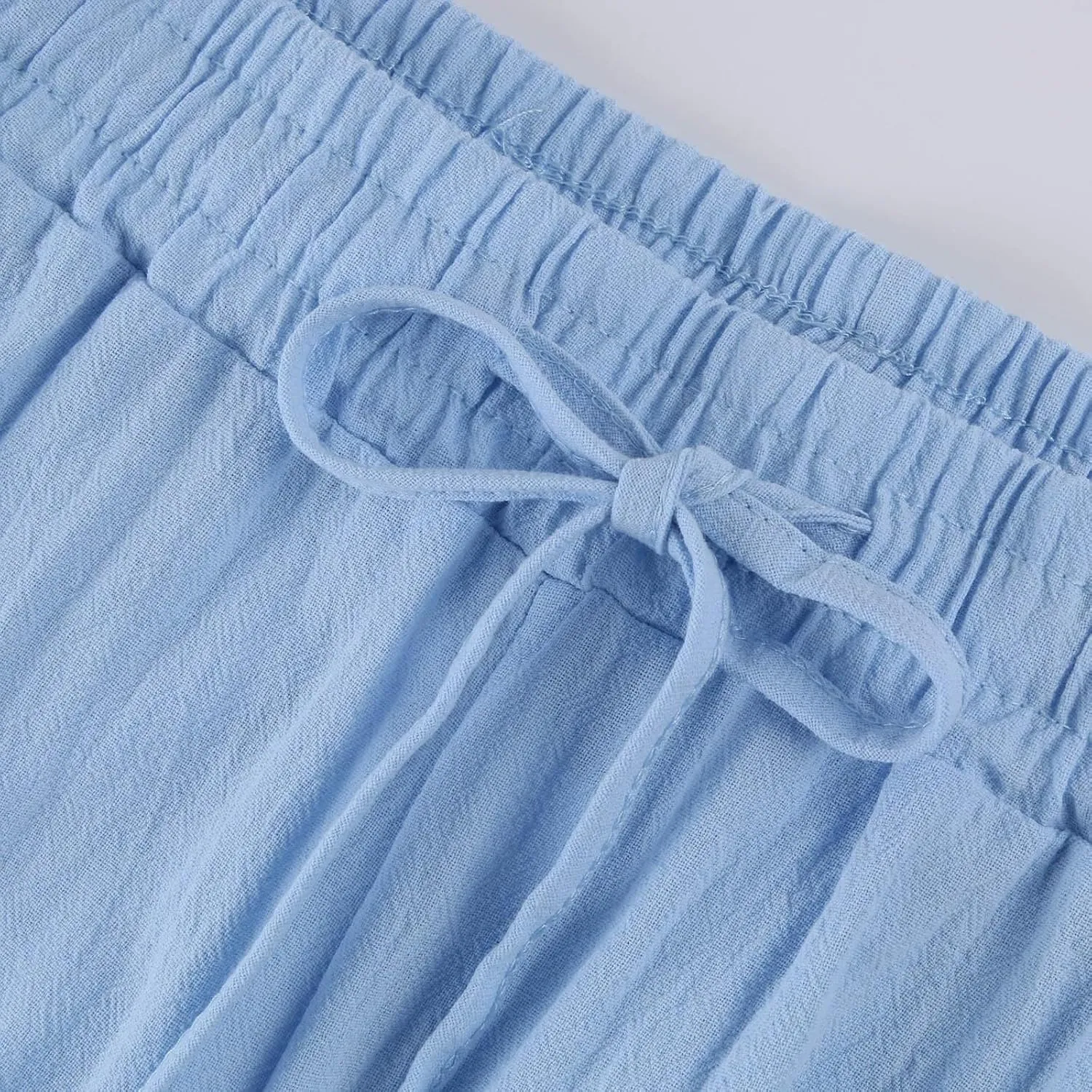 Women Linen Pants Summer Drawstring High Waisted Straight Leg Cotton Pants Casual Comfy Beach Trouser with Pockets