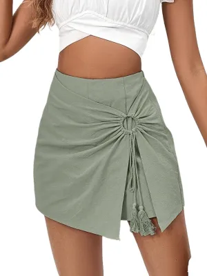 Women Round Neck Cap Sleeve Hem Casual Skort with Slit Fall Womens Short Pants