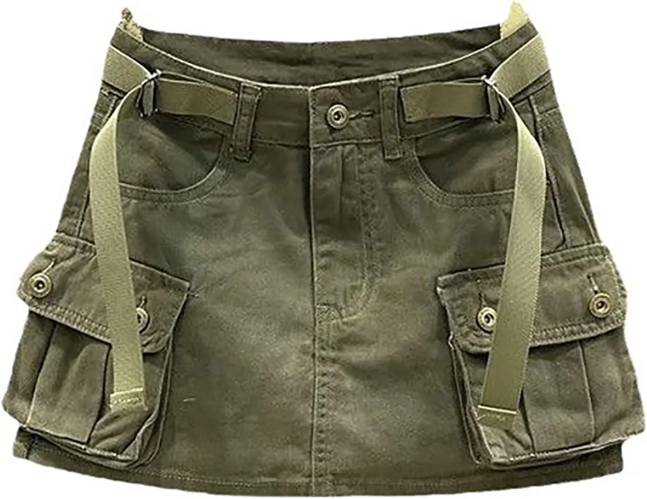 Women Soild Mini Cargo Skirt Low Waist Short Denim Jean Skirt 3 Piece Suit Women Office