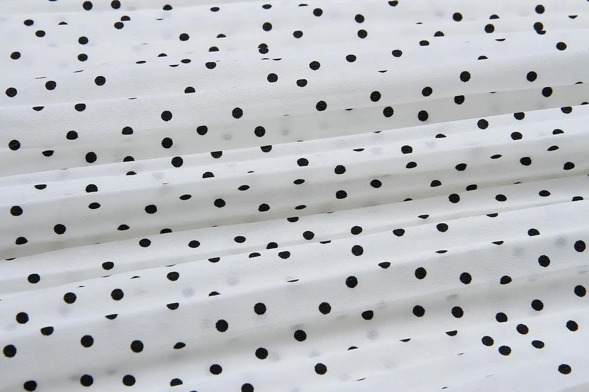 Women Trendy High Waist Ruffle Polka Dot Midi Swing Skirts Knee Length Boho Pleated Skirt with Pockets