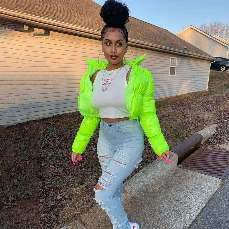 Women Winter Thick Warm Bubble Coat Cropped Puffer
