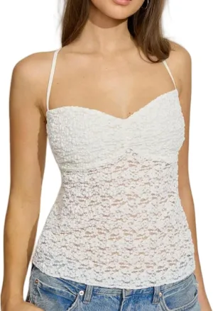 Women Y2k Floral Lace Tank Top Square Neck Ruffle Lace Camisole Fairycore Sleeveless Backless Going Out Tops