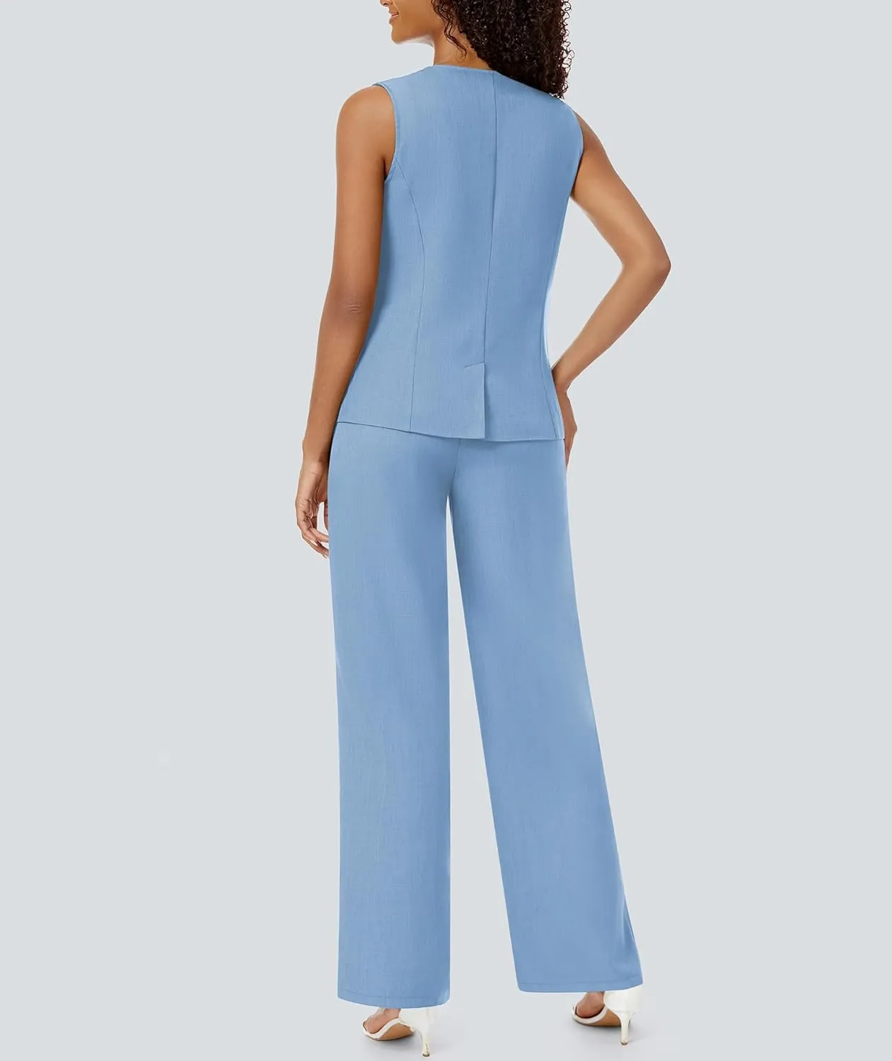 Women's 2 Piece Blazer Outfits Sleeveless Crewneck Vest Wide Leg Pantsuit 2025 Dressy Casual Work Sets