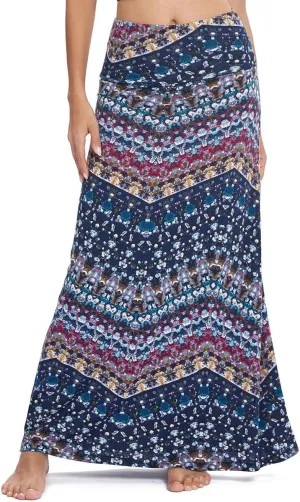 Women's Boho Flod Over Long Maxi Skirt Elastic High Waisted Long Skirts for Women