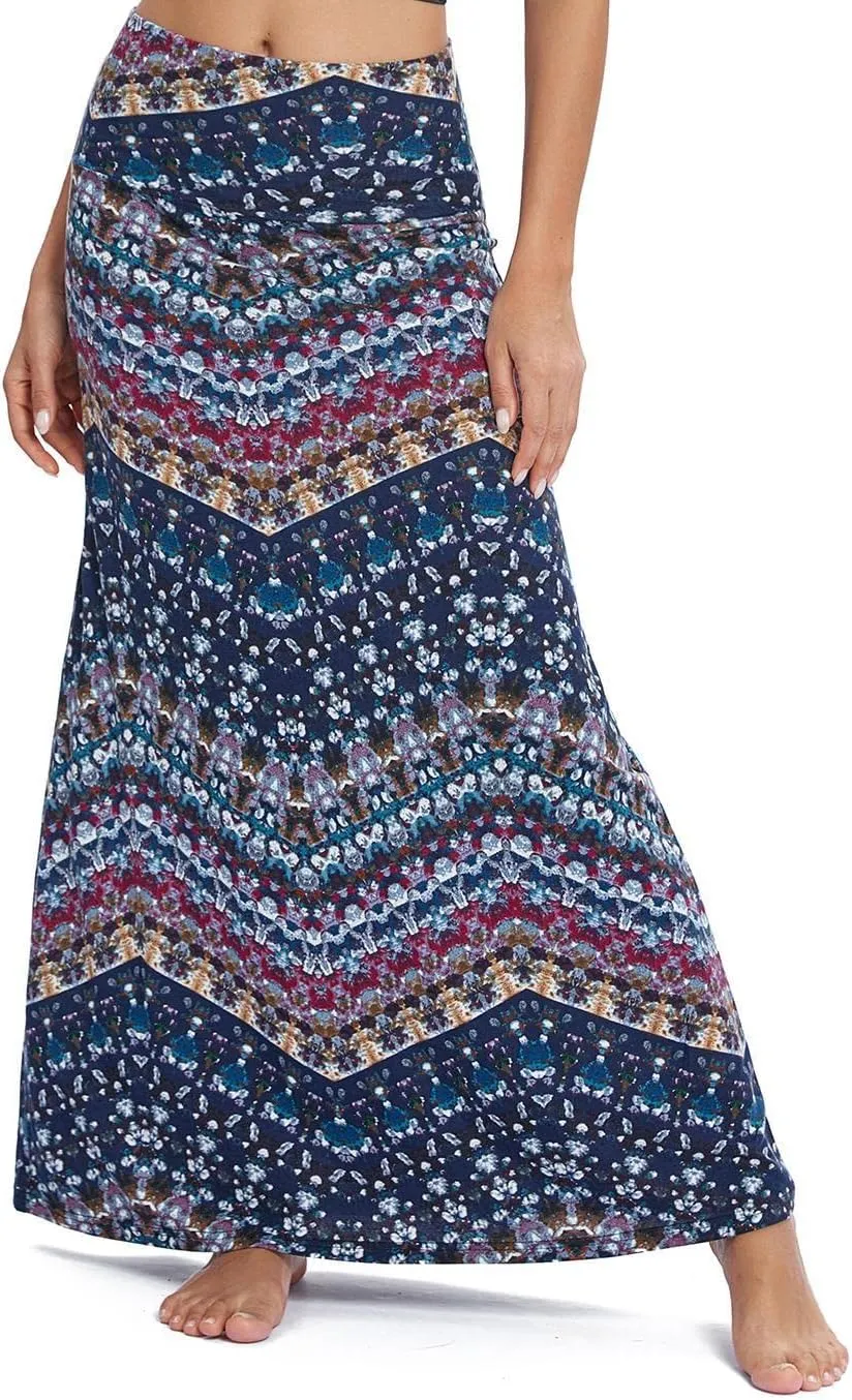 Women's Boho Flod Over Long Maxi Skirt Elastic High Waisted Long Skirts for Women