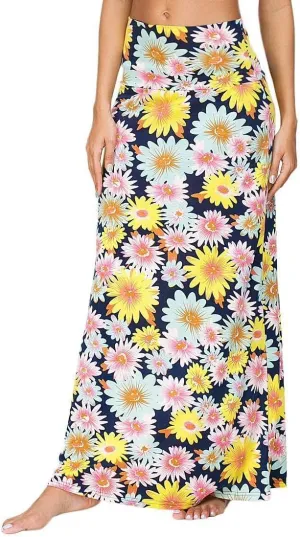 Women's Boho Flod Over Long Maxi Skirt Elastic High Waisted Long Skirts for Women