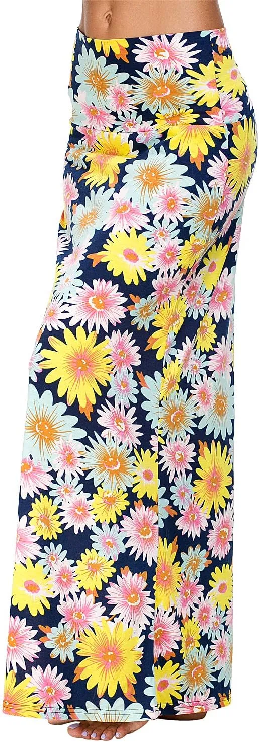 Women's Boho Flod Over Long Maxi Skirt Elastic High Waisted Long Skirts for Women
