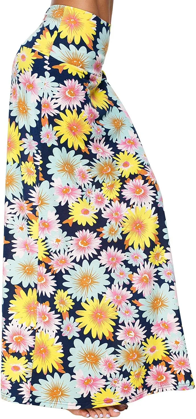 Women's Boho Flod Over Long Maxi Skirt Elastic High Waisted Long Skirts for Women