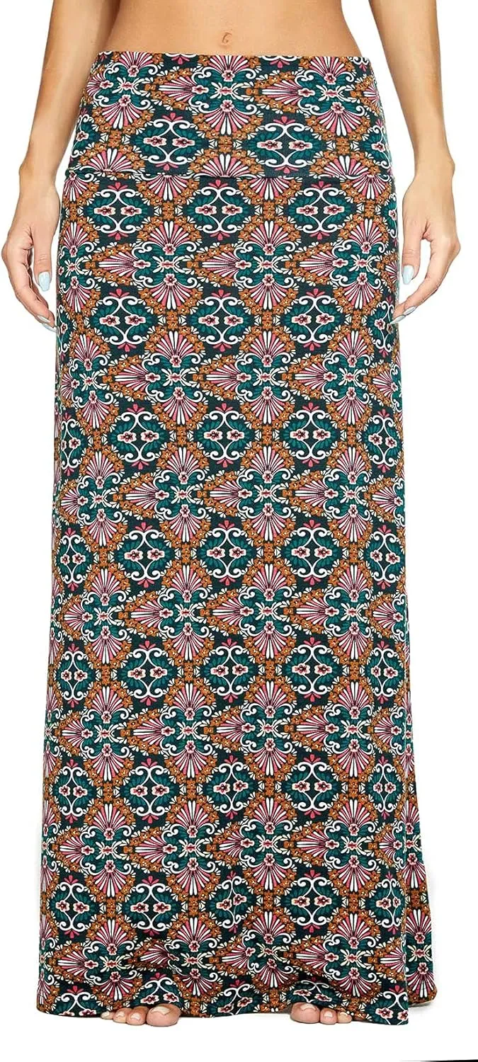 Women's Boho Flod Over Long Maxi Skirt Elastic High Waisted Long Skirts for Women