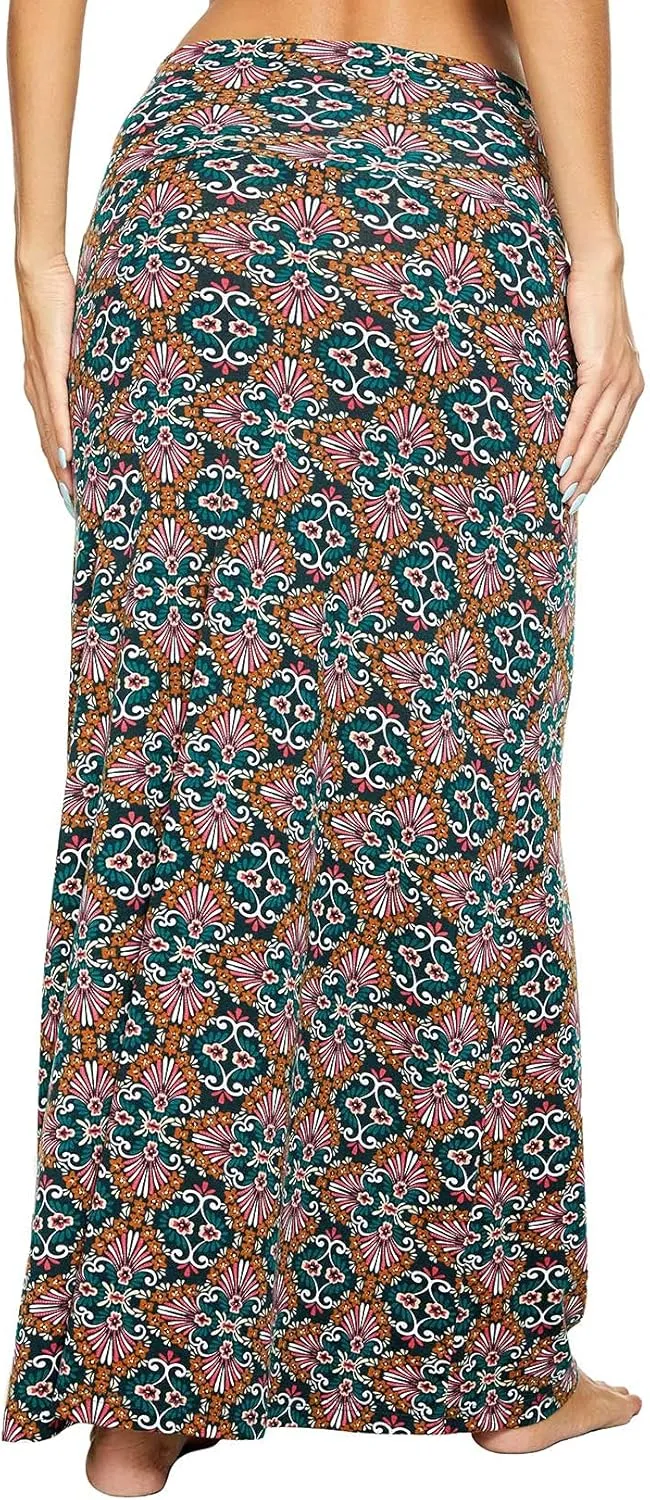 Women's Boho Flod Over Long Maxi Skirt Elastic High Waisted Long Skirts for Women