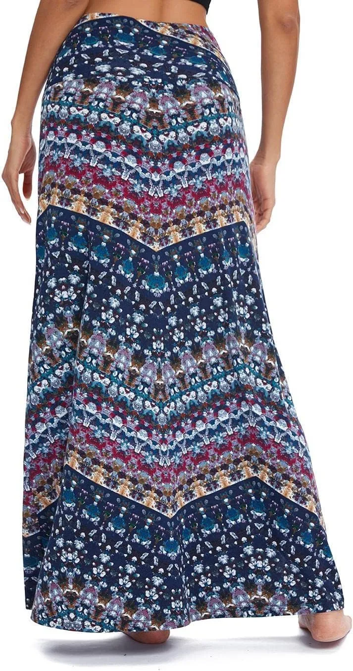 Women's Boho Flod Over Long Maxi Skirt Elastic High Waisted Long Skirts for Women