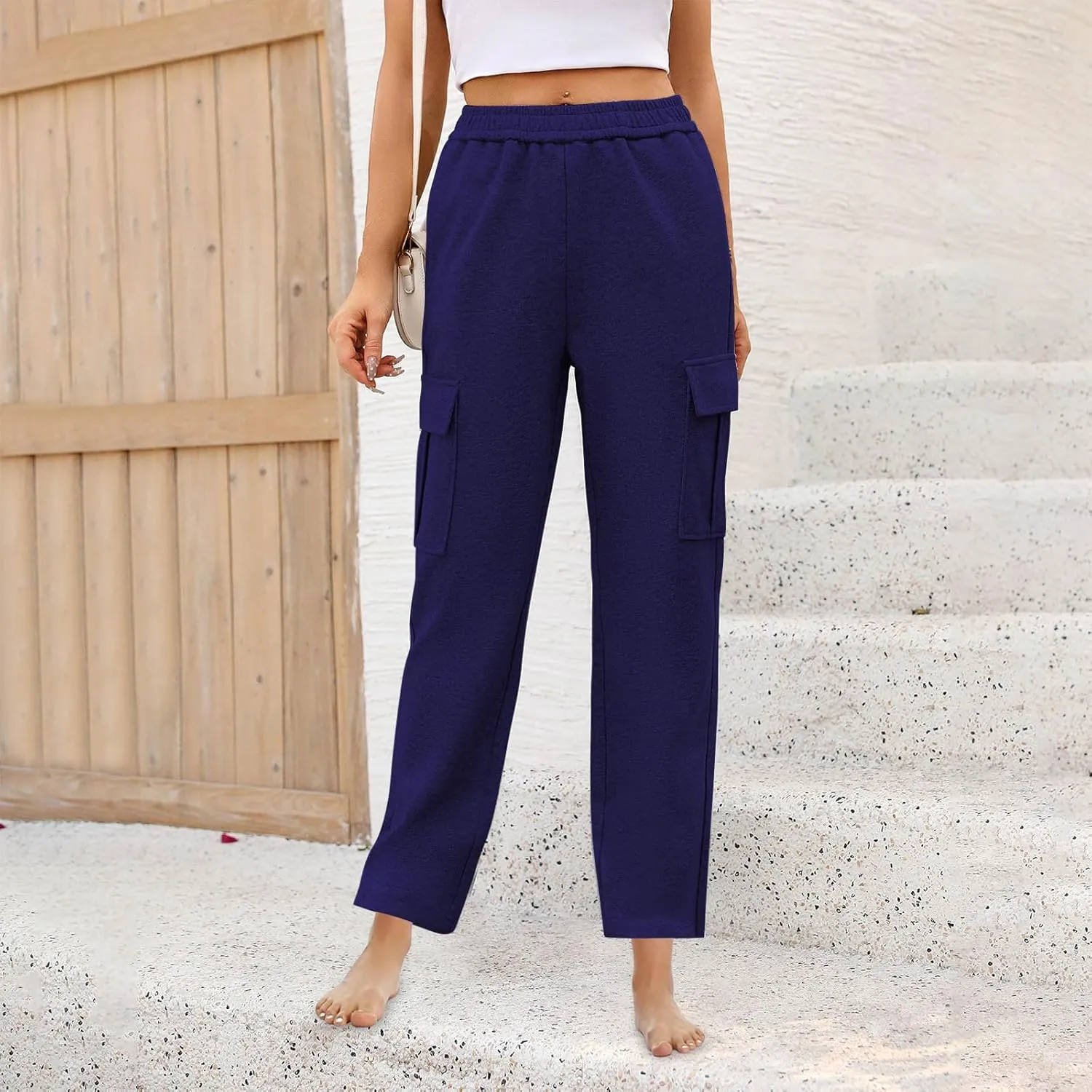 Womens Cargo Sweatpants Casual Elastic High Waist Joggers Pants 2024 Trendy Lounge Trousers with Pockets Fall Outfits