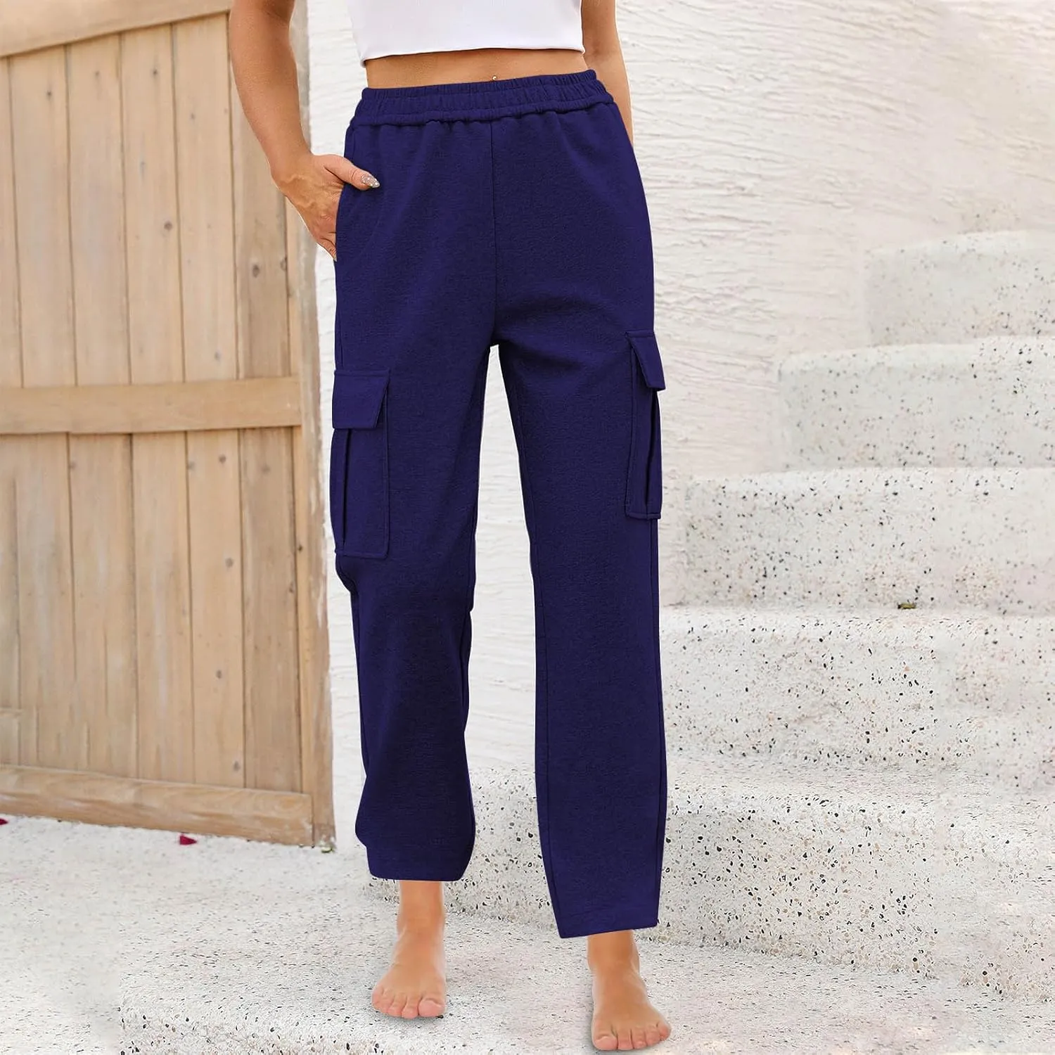 Womens Cargo Sweatpants Casual Elastic High Waist Joggers Pants 2024 Trendy Lounge Trousers with Pockets Fall Outfits