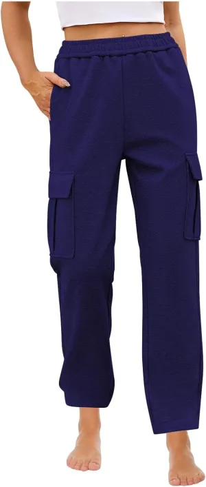 Womens Cargo Sweatpants Casual Elastic High Waist Joggers Pants 2024 Trendy Lounge Trousers with Pockets Fall Outfits