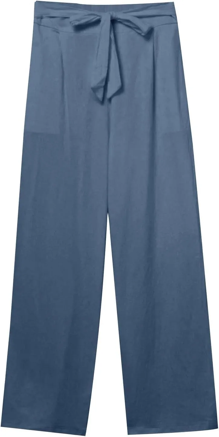Womens Casual Cotton Linen Pants Elastic High Waist Drawstring Loose Fit Summer Pants Slacks Trousers with Pockets