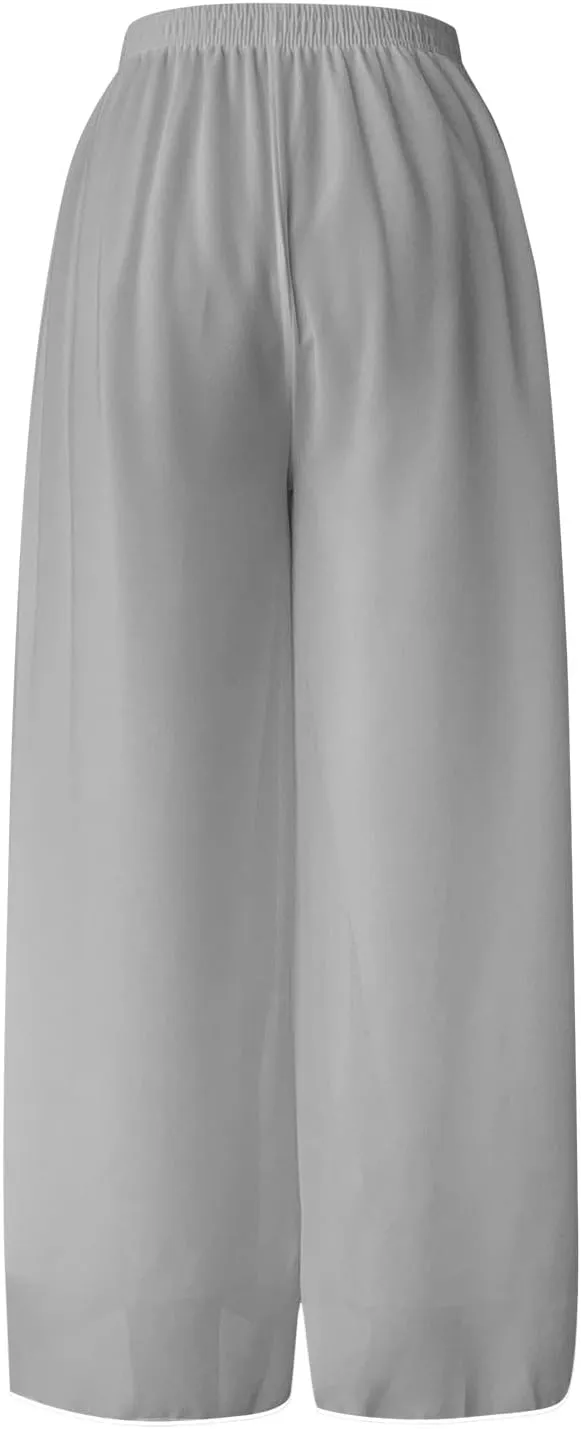 Women's Chiffon Wide Leg Palazzo Pants High Elastic Waist Casual Flowy Business Trousers Cute Fall Clothes Women