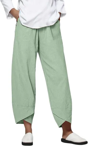 Womens Cotton Linen Casual Summer Capri Pants Printed Cropped Comfy Baggy Trousers with Pockets Palazzo Lounge Pants