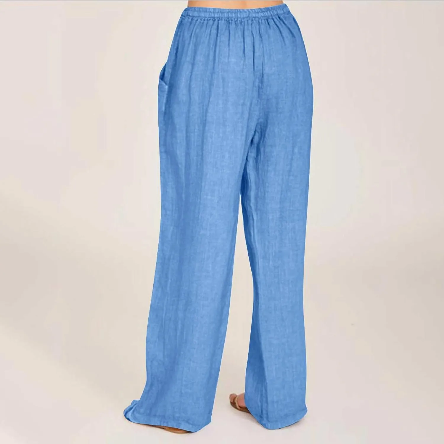 Womens Cotton Linen Palazzo Pants Summer Casual High Waist Trouser Trendy Lounge Pant with Pockets Vacation Outfits