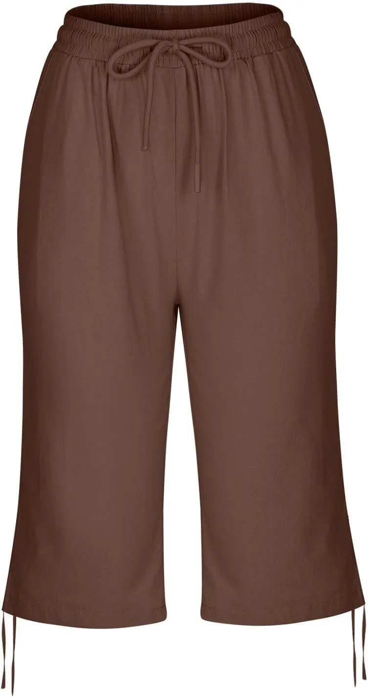 Women's Cotton Linen Summer Palazzo Pants Loose Cotton and Linen Pants Summer Drawstring Waist Wide Leg Pants