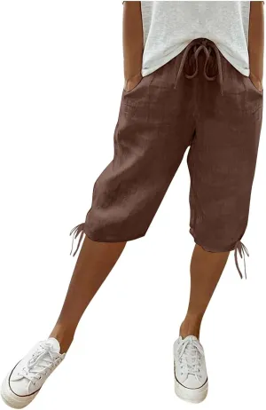Women's Cotton Linen Summer Palazzo Pants Loose Cotton and Linen Pants Summer Drawstring Waist Wide Leg Pants