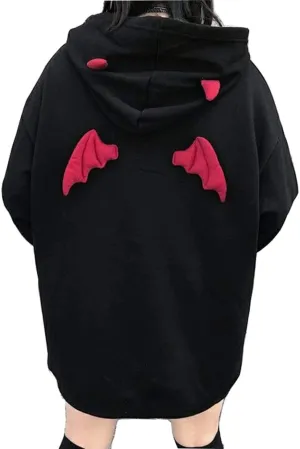 Womens Devil Wing Hoodie Long Sleeve Red Horn Sweatshirt Cute Pullover Tops